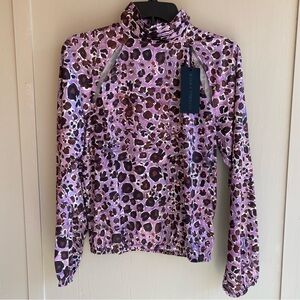 NWT Kendall + Kylie Lavender & Brown Watercolor Cheetah Mock Neck Blouse - S